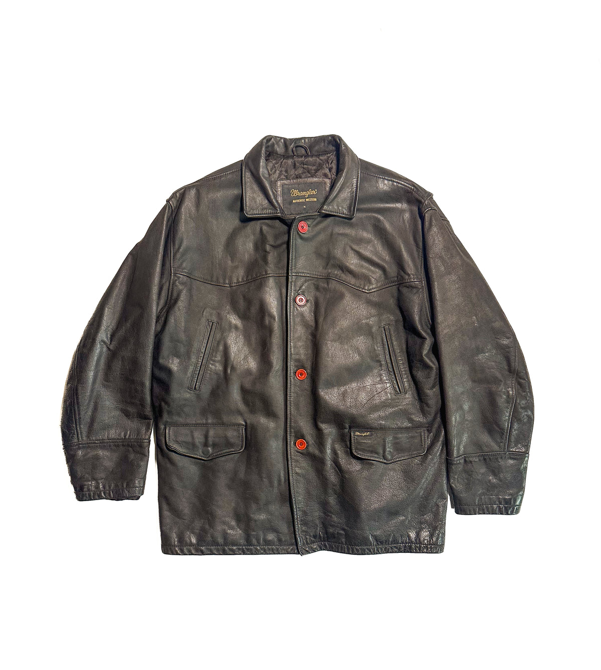 Wrangler, vintage leather jacket, ca. 1990s, dark brown, XL
