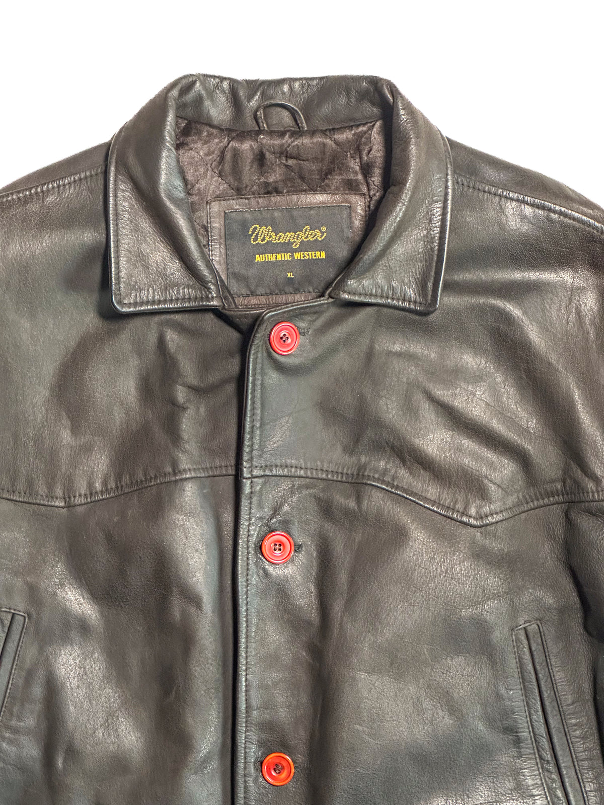 Wrangler, vintage leather jacket, ca. 1990s, dark brown, XL