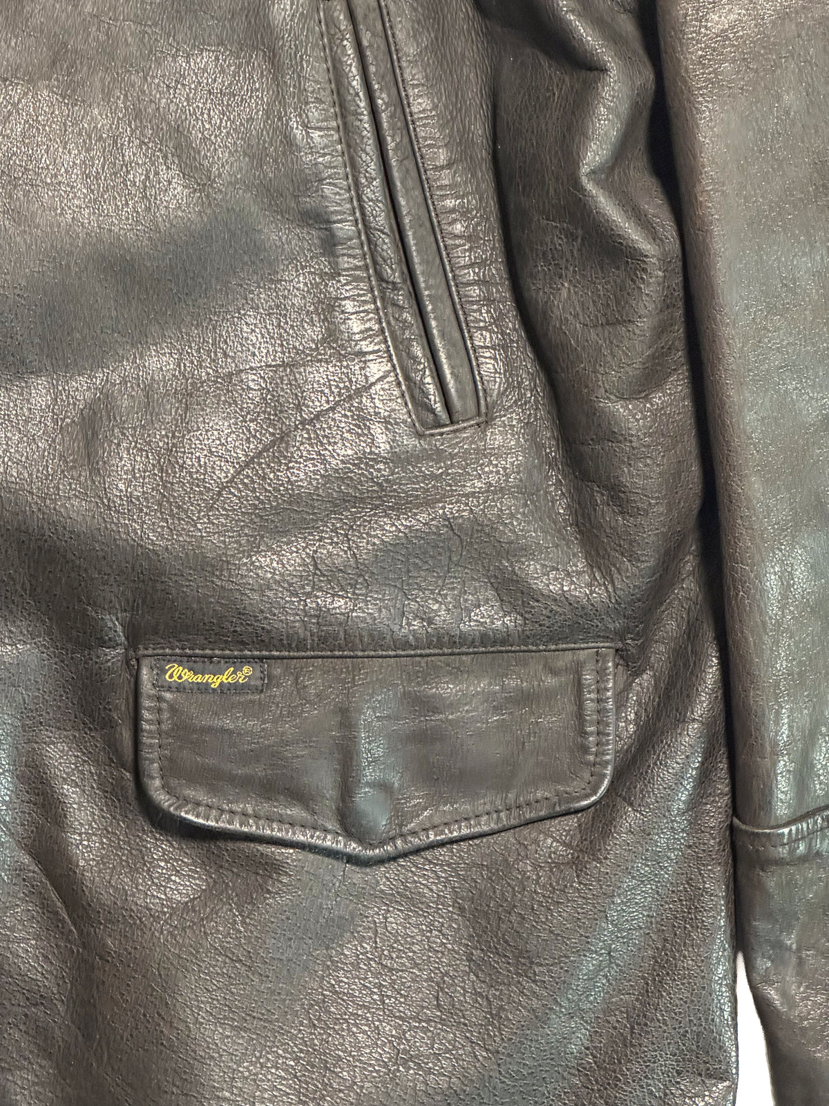 Wrangler, vintage leather jacket, ca. 1990s, dark brown, XL