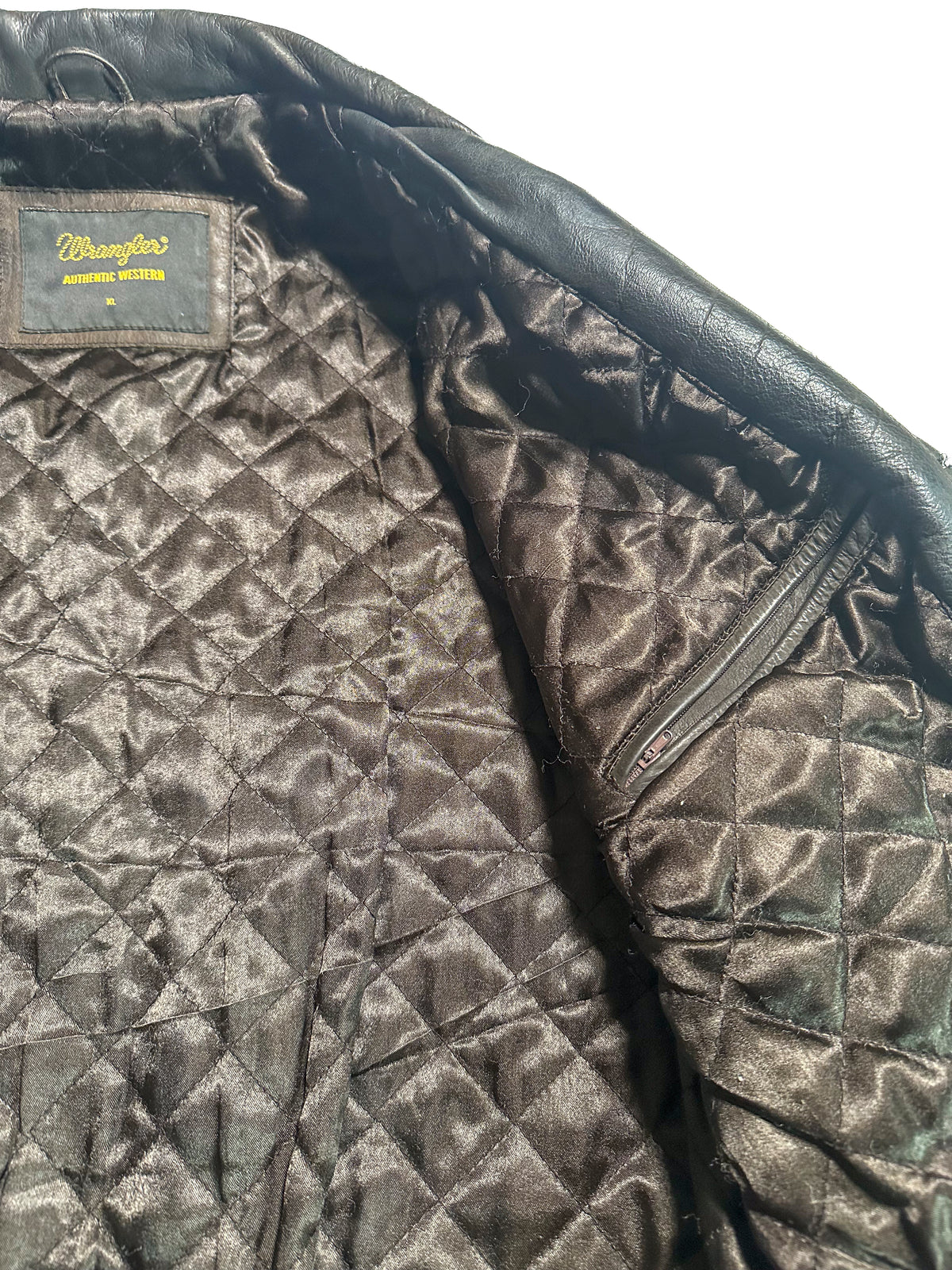 Wrangler, vintage leather jacket, ca. 1990s, dark brown, XL